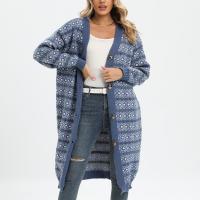 Acrylic long style Women Coat loose jacquard geometric : PC