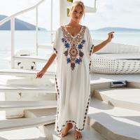 Rayon Swimming Cover Ups side slit & sun protection embroidered white : PC