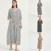 Rayon One-piece Dress deep V & loose printed : PC