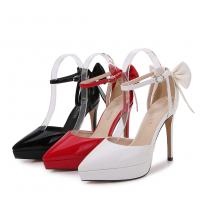 PU Leather Stiletto High-Heeled Shoes bowknot pattern Pair
