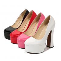 PU Leather chunky High-Heeled Shoes Solid Pair