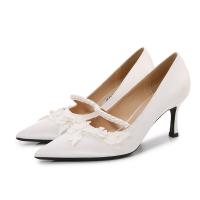 Silk Stiletto High-Heeled Shoes Solid white Pair