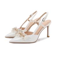 Silk Stiletto High-Heeled Shoes white Pair