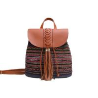 PU Leather & Polyester Tassels Backpack soft surface brown PC