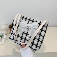 Canvas Bowknot Shoulder Bag soft surface plaid PC