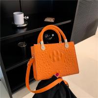 PU Leather Concise Handbag attached with hanging strap crocodile grain PC
