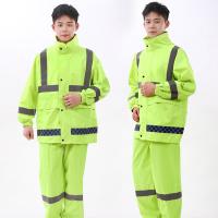 PU Rubber & Oxford reflective Raincoat two piece & waterproof Solid PC