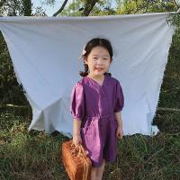 Cotton Linen & Cotton High Waist Children Jumpsuit loose & with pocket Solid PC
