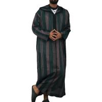 Polyester long style & With Siamese Cap Muslim Cloth loose Cotton striped green PC