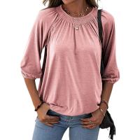 Polyester Women Three Quarter Sleeve T-shirt & loose plain dyed Solid PC