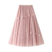 Gauze A-line Skirt mid-long style plain dyed Solid : PC