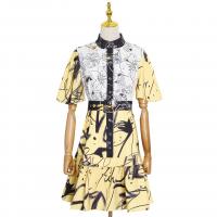 Polyester A-line & High Waist Shirt Dress printed floral yellow PC