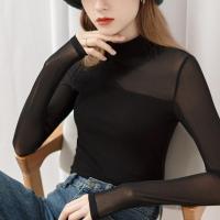 Cotton Slim Women Long Sleeve T-shirt see through look Solid black PC