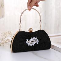 Metal & Polyester hard-surface Clutch Bag attached with hanging strap & with rhinestone PC