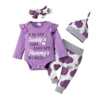 Cotton Slim Girl Clothes Set & four piece Crawling Baby Suit & Hair Band & Hat & Pants printed Set