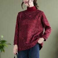 Polyester & Cotton Plus Size Women Long Sleeve Blouses slimming & thick fleece & loose printed PC