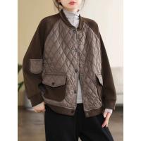 Polyester Women Coat thicken & loose patchwork Argyle PC