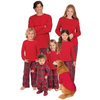 Polyester & Cotton Parent-Child Cloth Set christmas design printed plaid red Set