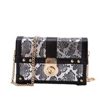 PU Leather Box Bag Shoulder Bag with chain & soft surface snakeskin pattern black PC