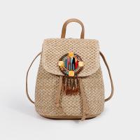 Straw & PU Leather Weave Backpack soft surface PC