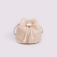 Plush & PU Leather Bucket Bag Shoulder Bag soft surface Solid Apricot PC