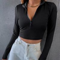 Polyester Slim & Crop Top Women Sweater knitted Solid black PC