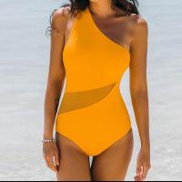 Polyamide One-piece Swimsuit backless & One Shoulder Solid yellow PC
