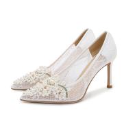 Gauze Stiletto High-Heeled Shoes white Pair