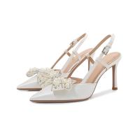 Silk buckle & Stiletto High-Heeled Shoes white Pair
