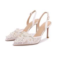 Silk & Plastic Pearl Stiletto High-Heeled Shoes white Pair