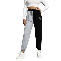 Polyester Nine Point Pants & High Waist Women Casual Pants contrast color & loose patchwork Solid PC