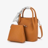 PU Leather Bucket Bag Handbag large capacity & soft surface & two piece Polyester Lichee Grain PC