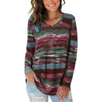Polyester & Cotton Plus Size Women Long Sleeve T-shirt printed striped PC