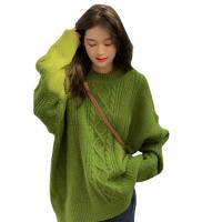 Acrylic Women Sweater loose knitted geometric green : PC