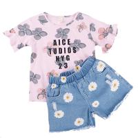 Cotton Girl Clothes Set & two piece & loose Pants & top printed floral Set