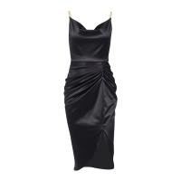 Polyester Slim & front slit Sexy Package Hip Dresses backless patchwork Solid PC