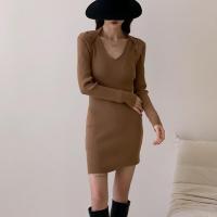 Polyamide Slim Sexy Package Hip Dresses knitted Solid PC
