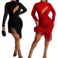 Polyester Slim & Tassels Sexy Package Hip Dresses irregular & hollow PC