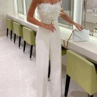 Polyester High Waist Women Sexy Jumpsuit & tube embroidered Solid PC
