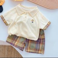 Cotton Boy Summer Clothing Set & two piece & breathable embroider Others Apricot PC