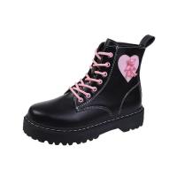 Rubber & PU Leather Women Martens Boots & anti-skidding Solid black Pair