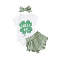 Polyester Baby Clothes Set & for girl & three piece Hair Band & Pants & teddy printed letter white Set