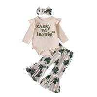 Polyester Baby Clothes Set & for girl & two piece Pants & teddy printed letter Apricot Set