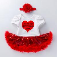 Polyester Combinaison de bébé Bande de cheveux & Teddy motif cardiaque Rouge pièce