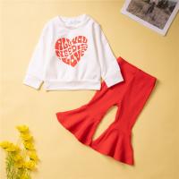 Polyester Girl Clothes Set & two piece Pants & top printed heart pattern red and white Set