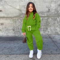 Polyester Girl Clothes Set & two piece Sweatshirt & Pants Solid Set
