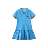 Polyester Girl One-piece Dress & loose embroidered blue PC