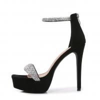 Suede Stiletto High-Heeled Shoes & with rhinestone black Pair