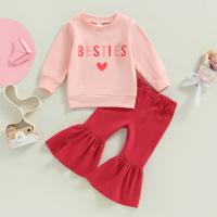 Polyester Girl Clothes Set & two piece Pants & top printed letter pink Set