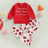 Polyester Girl Clothes Set & two piece Sweatshirt & Pants printed letter red Set